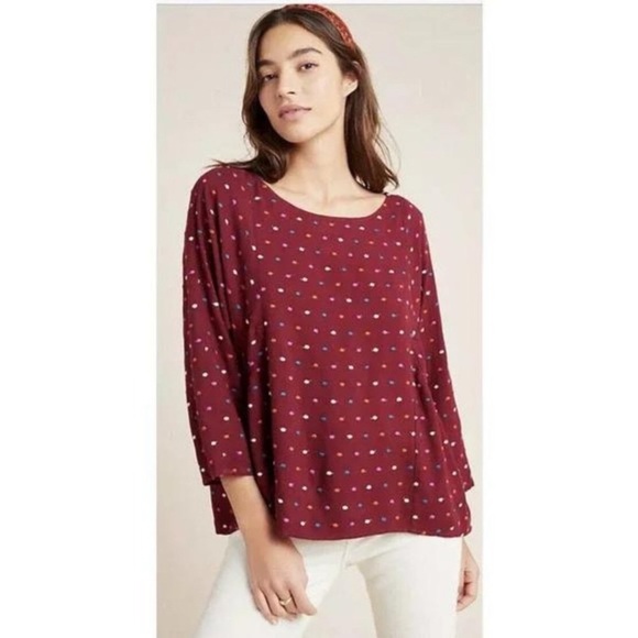 Maeve Dottie Polka Dot Burgundy Blouse - Picture 3 of 9